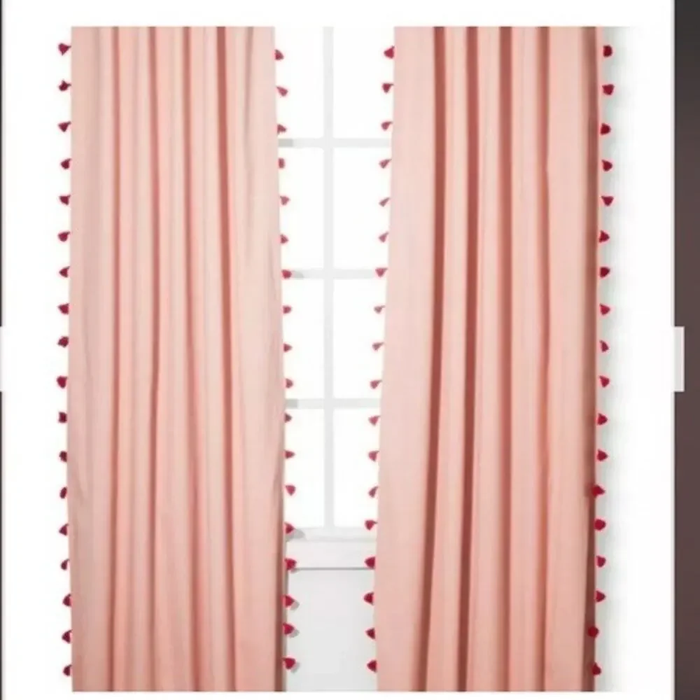 Pillowfort Curtains Pair Ballet Pink With PinkTassels 82” x 41” Light Blocking